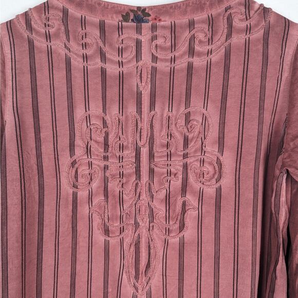 Ali Miles Rose Pink Embroidered Floral Washed Out‎ Tunic Top Size Small - Picture 6 of 10